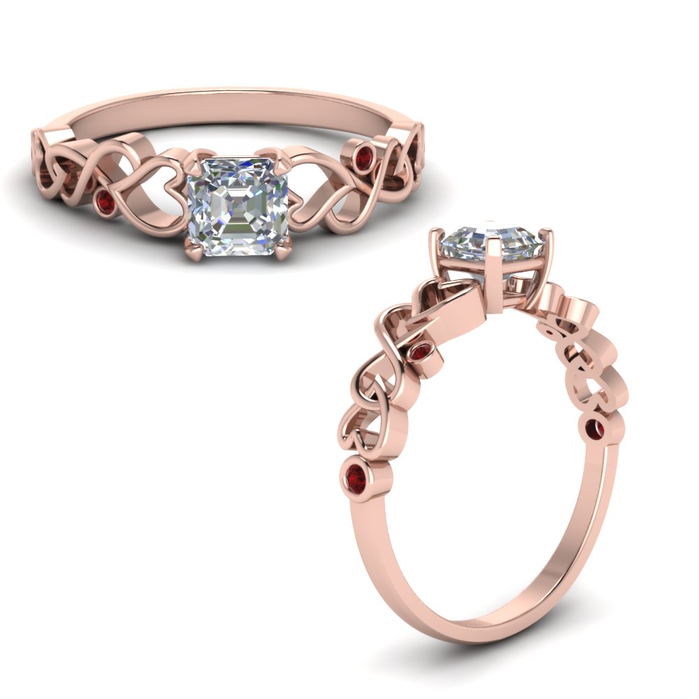 Asscher Diamond Ruby Engagement Rings