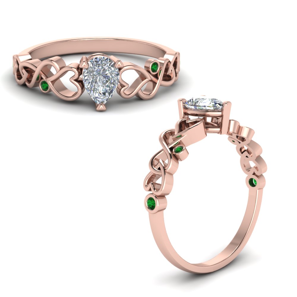 intertwined filigree pear shaped engagement ring with emerald in FD8604PERGEMGRANGLE1 NL RG