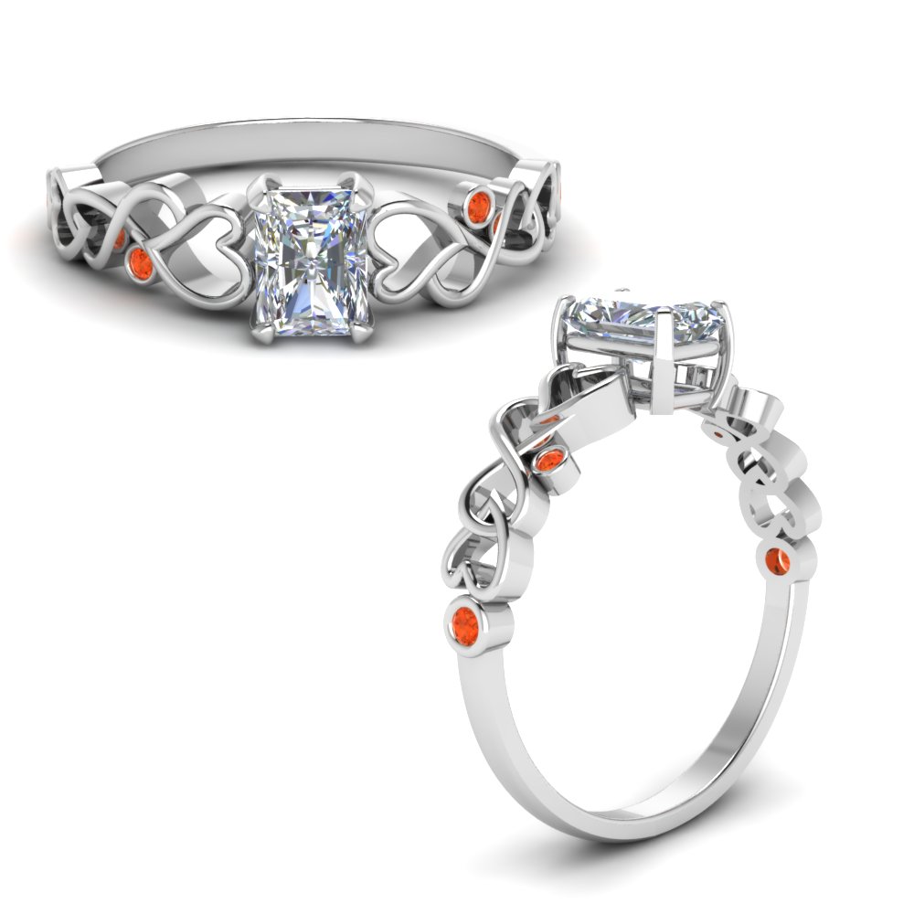 intertwined filigree radiant cut engagement ring with orange topaz in FD8604RARGPOTOANGLE1 NL WG