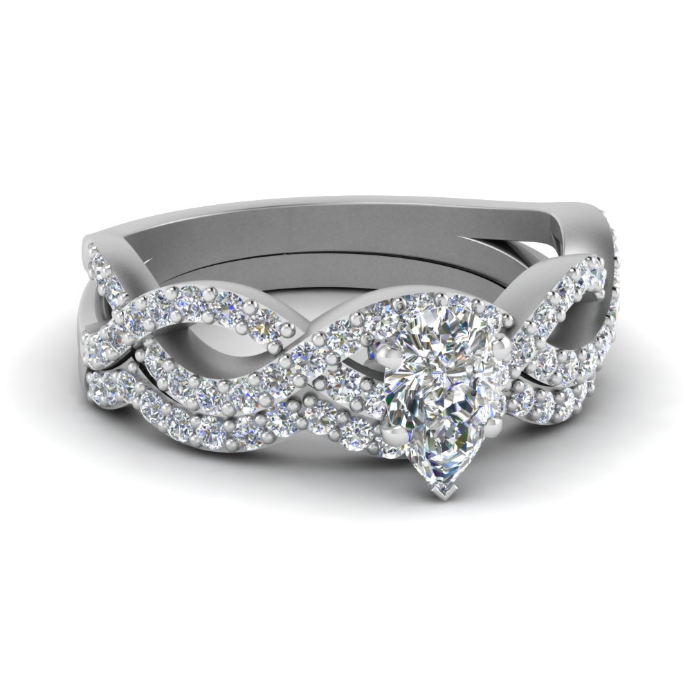 Intertwined Pear Diamond Wedding Ring Set In 18K White Gold ...