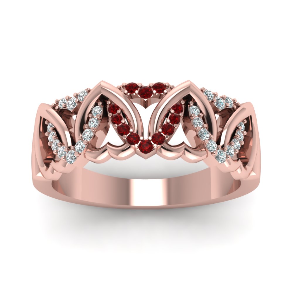Interweaved Heart Design Diamond Wedding Band With Ruby In