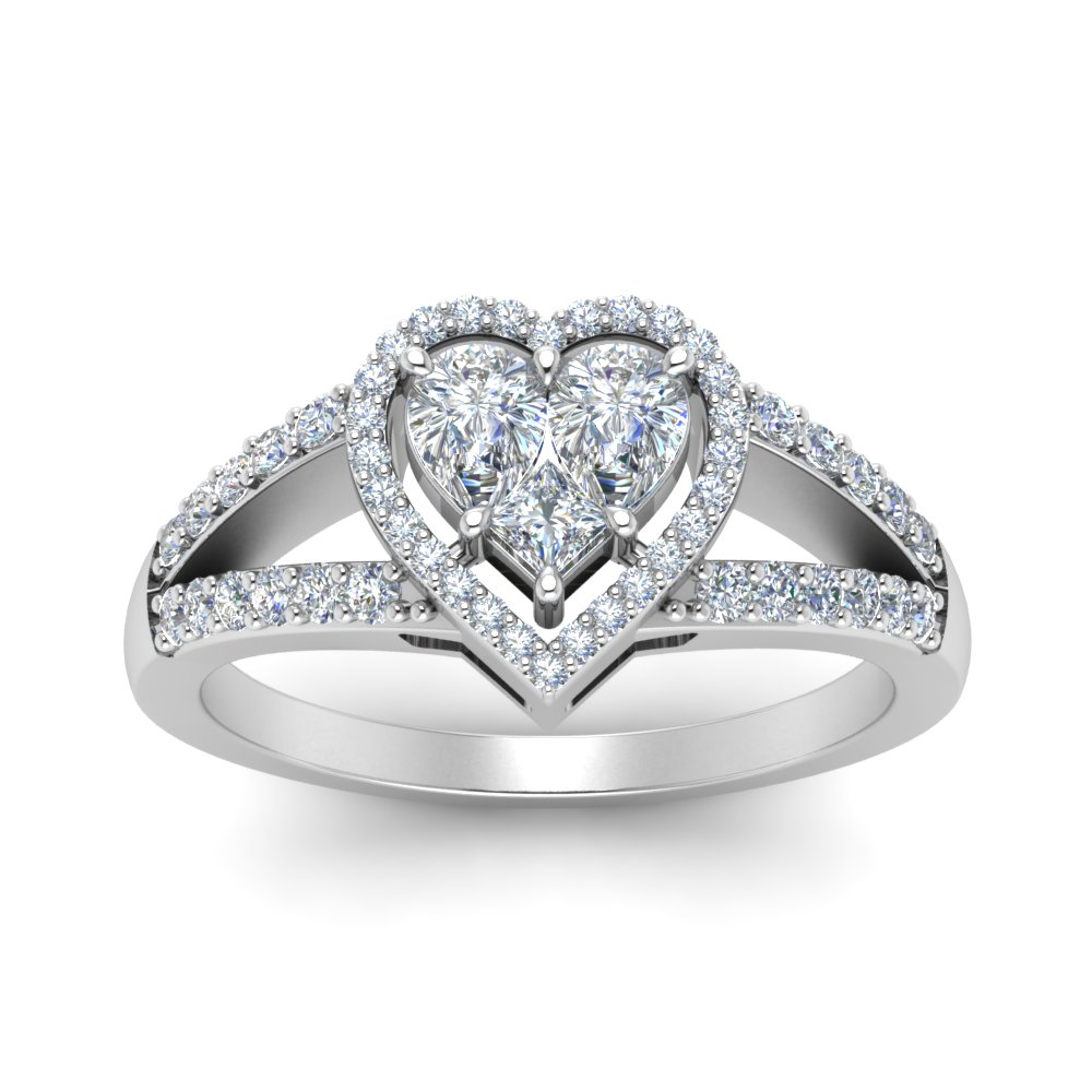 Invisible Set Heart Halo Diamond Ring In 14K White Gold | Fascinating ...