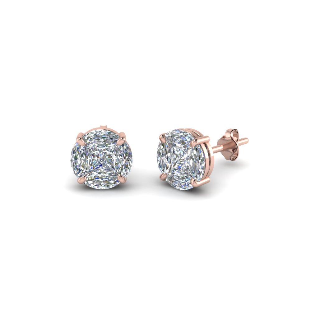 invisible set round diamond stud earring in 14K rose gold FDEAR8388 NL RG