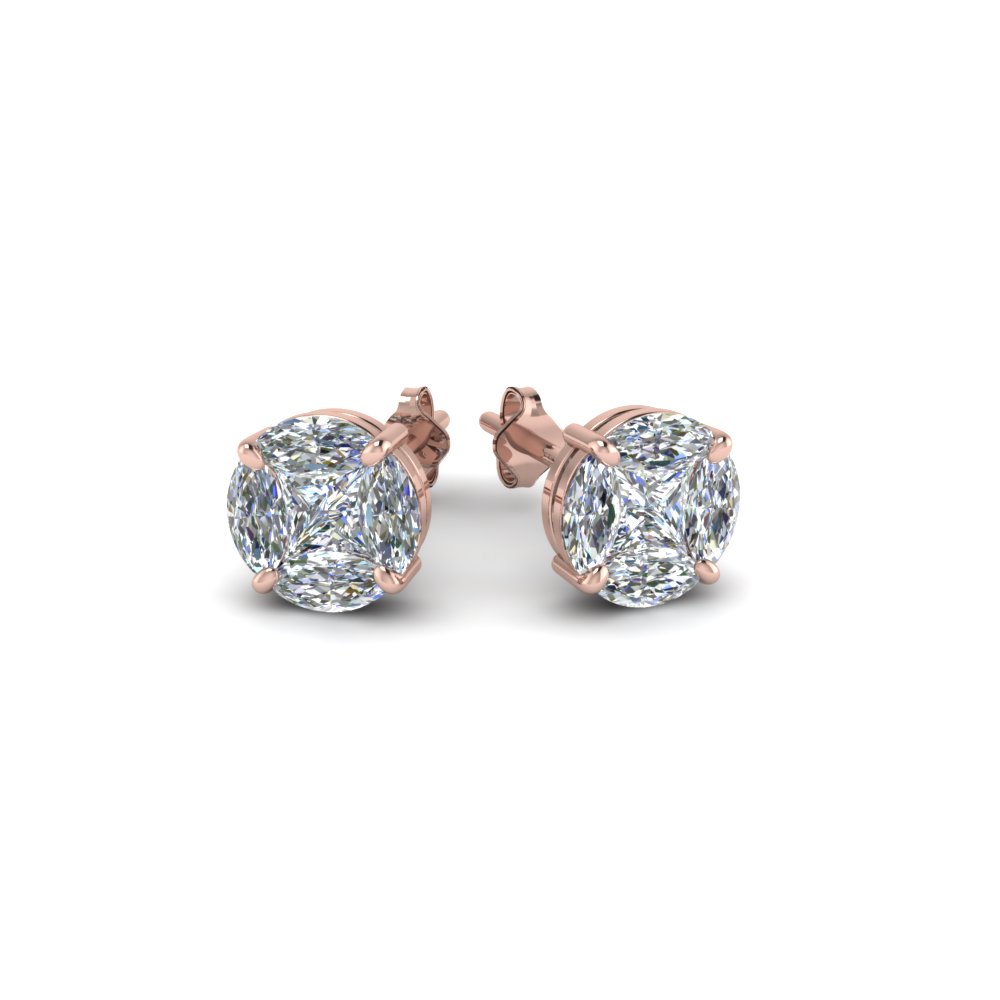 Invisible Set Round Diamond Stud Earring In 14K Rose Gold | Fascinating ...