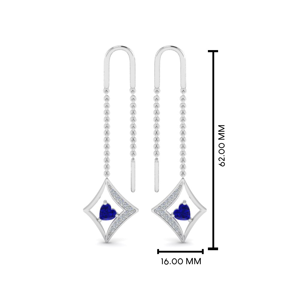 Kite Chain Thread Earring with 14K White Gold Blue Sapphire