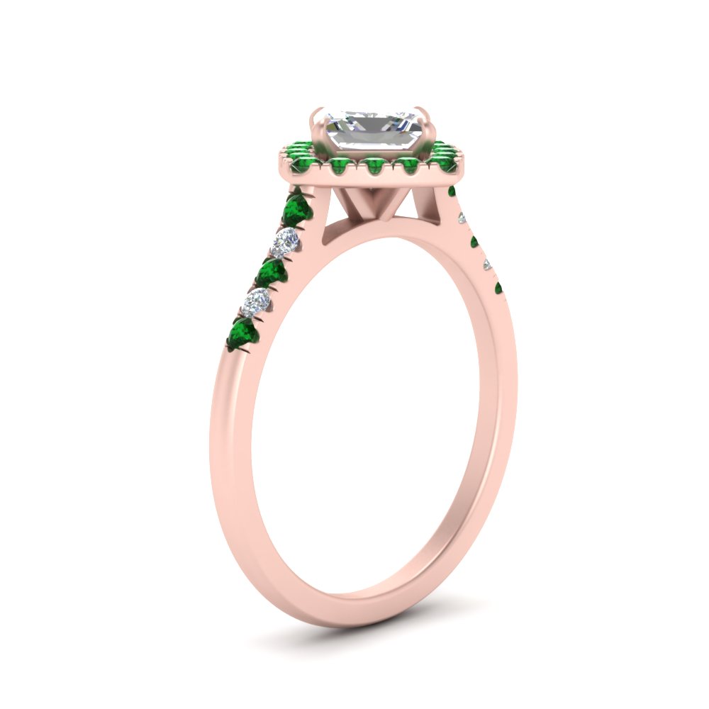 Kite Set Halo Princess Diamond Engagement Ring With Emerald In 14K Rose ...
