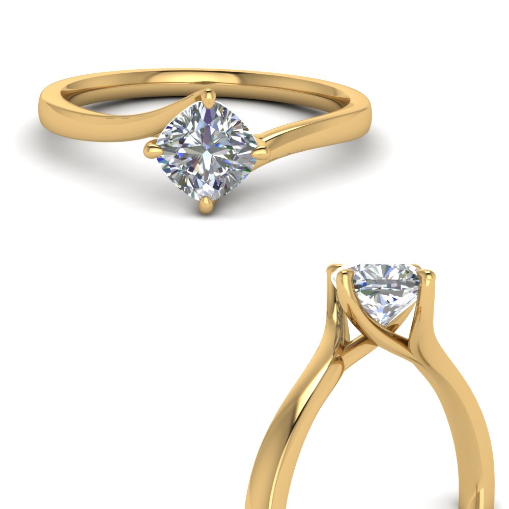 kite set swirl diamond cushion cut engagement ring in 14K yellow gold FDENRCU9009ANGLE3 NL YG