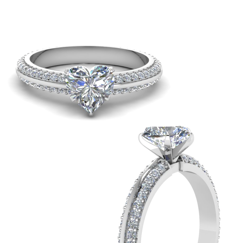 Knife Edge Pave Heart Shaped Diamond Engagement Ring In 14K White Gold ...