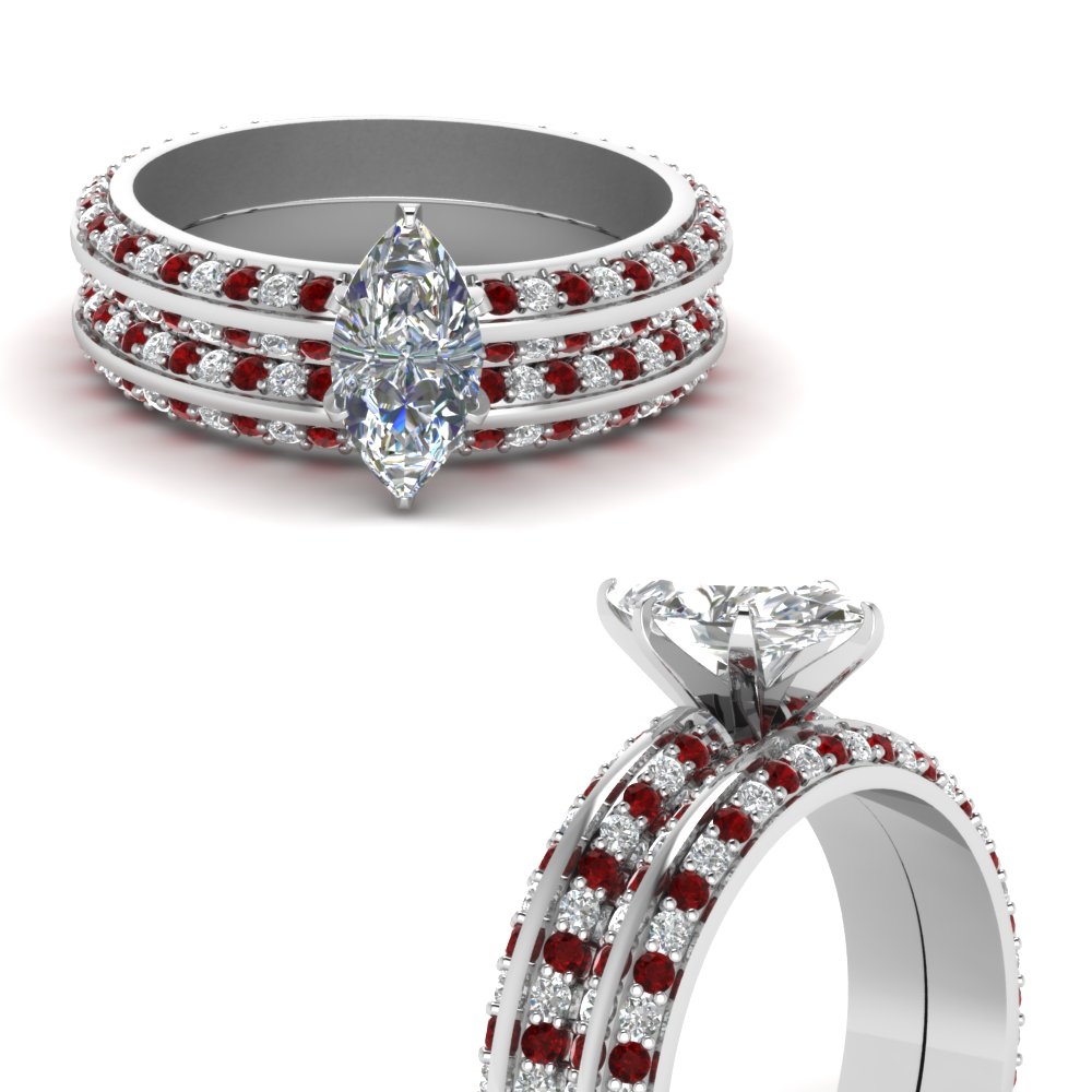 Marquise Cut Ruby Ring Set