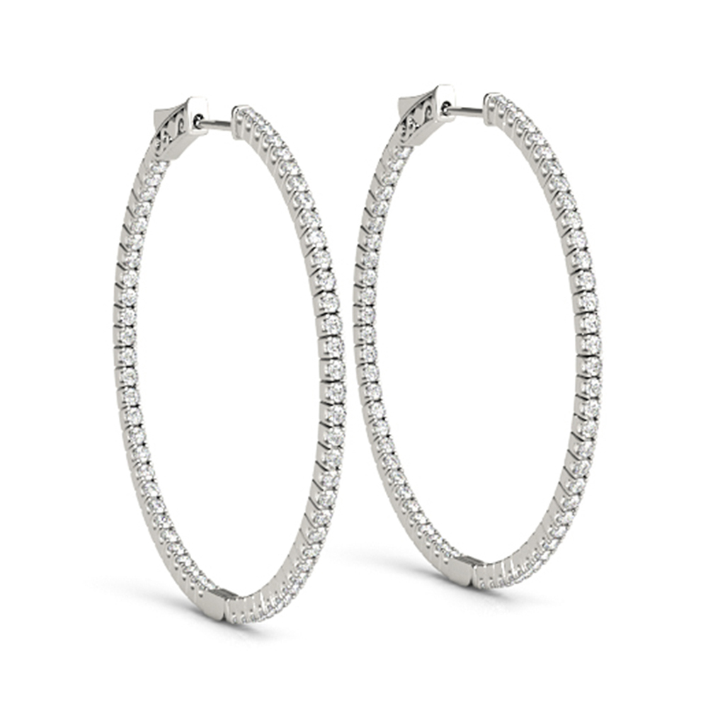 18ct White Gold Marquise Diamond Small Hoop Earrings