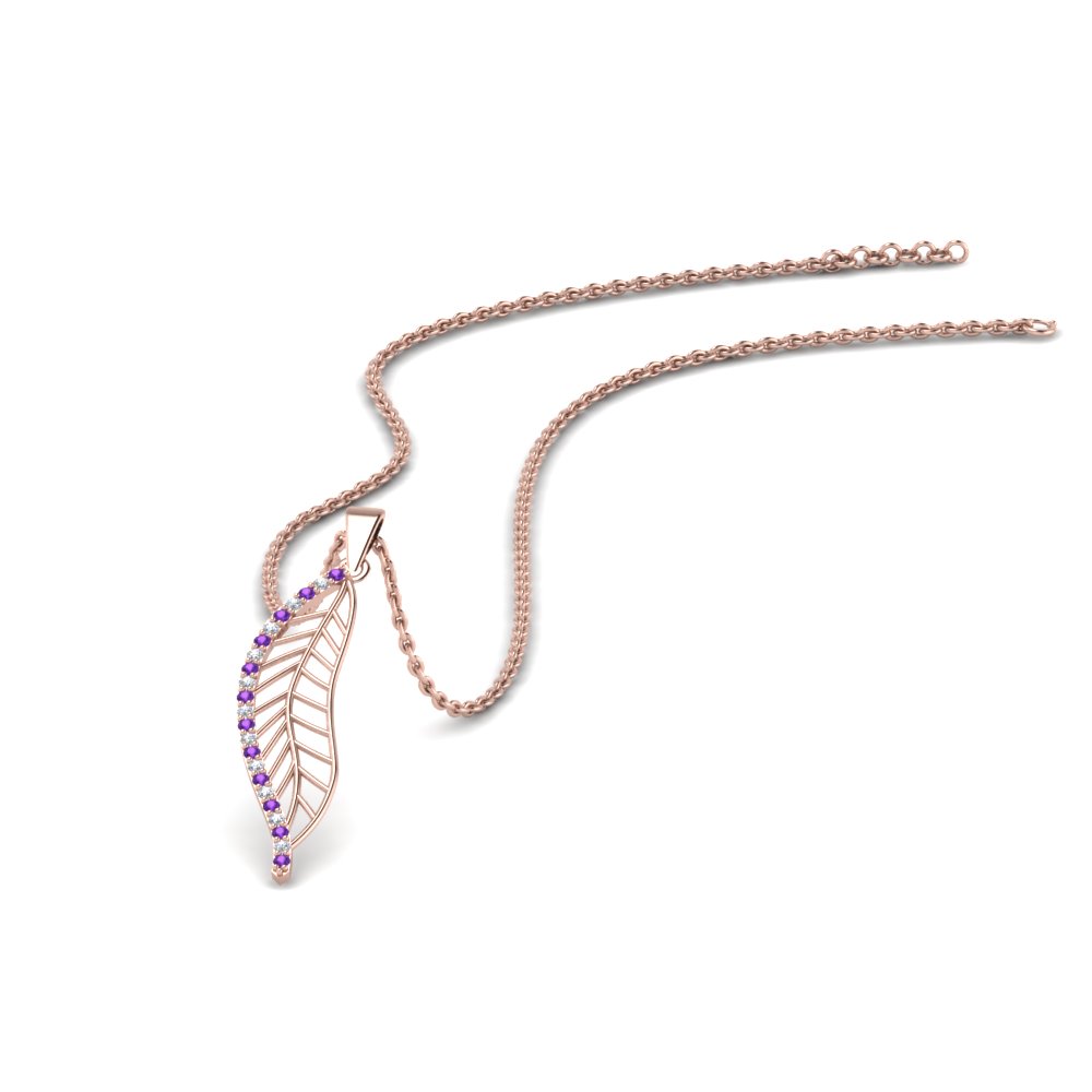 leaf pendant style diamonds with violet topaz in 14K rose gold FDPD8340GVITO NL RG