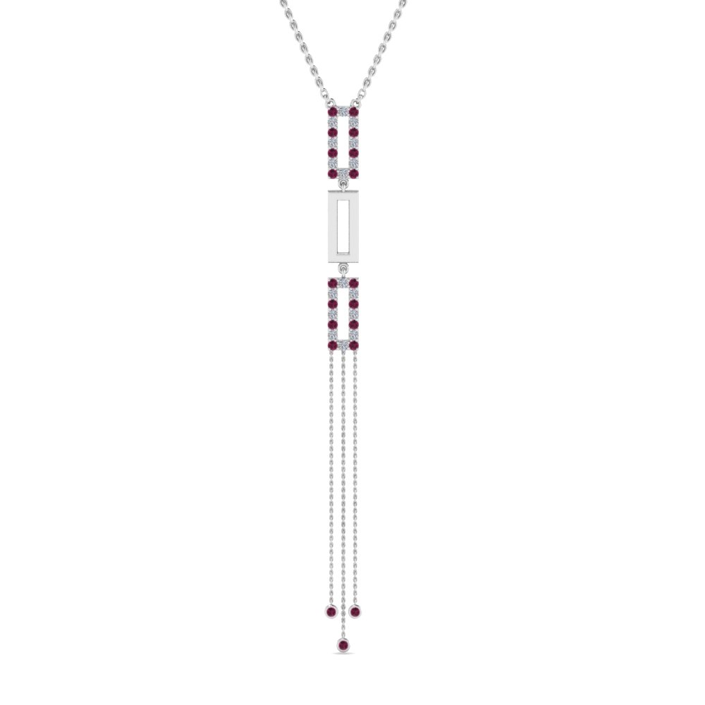 long chain diamond drop pendant with pink sapphire in 14K white gold FDPD8452GSADRPIANGLE2 NL WG