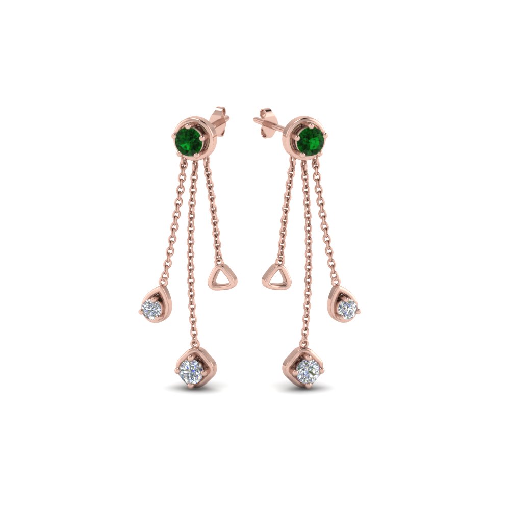 long chain drop earring with emerald in 18K rose gold FDCMJ 2825 1EGEMGRANGLE1 NL RG