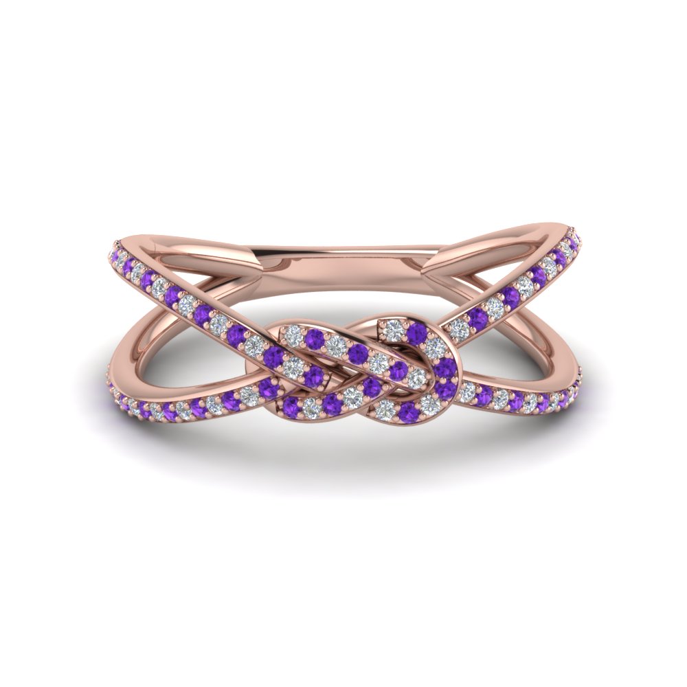 love knot diamond promise ring with violet topaz in FD123097RORGVITO NL RG