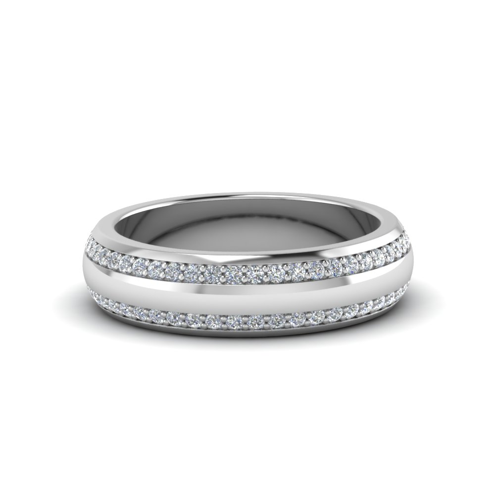 Domed 2-Row Pave-Set Diamond Wedding Band Anniversary Ring