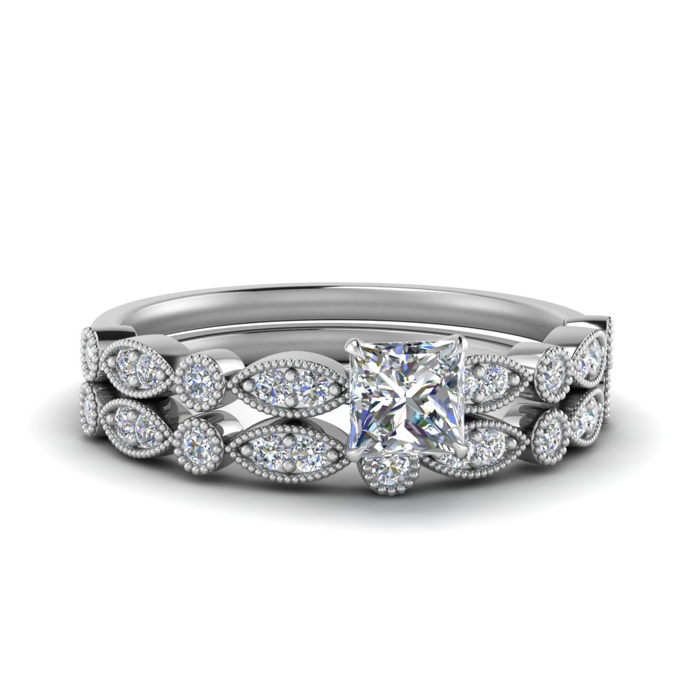 marquise-and-dot-milgrain-princess-cut-bridal-ring-set-in-FD8641PR-NL-WG