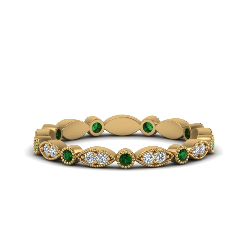 marquise-and-dot-stacked-wedding-band-ring-with-emerald-in-FD8641BGEMGR-NL-YG