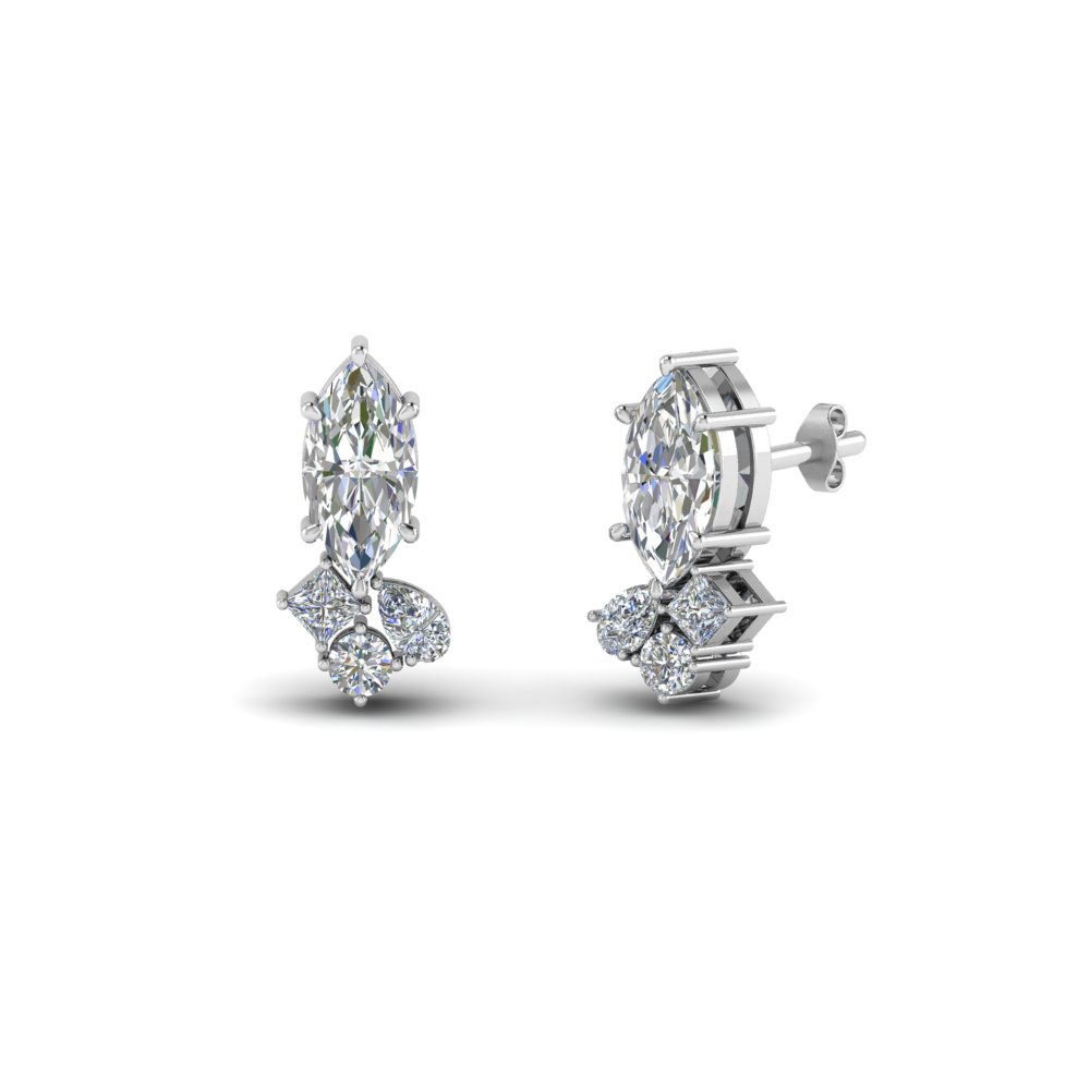 Marquise And Pear Cluster Diamond Earrings