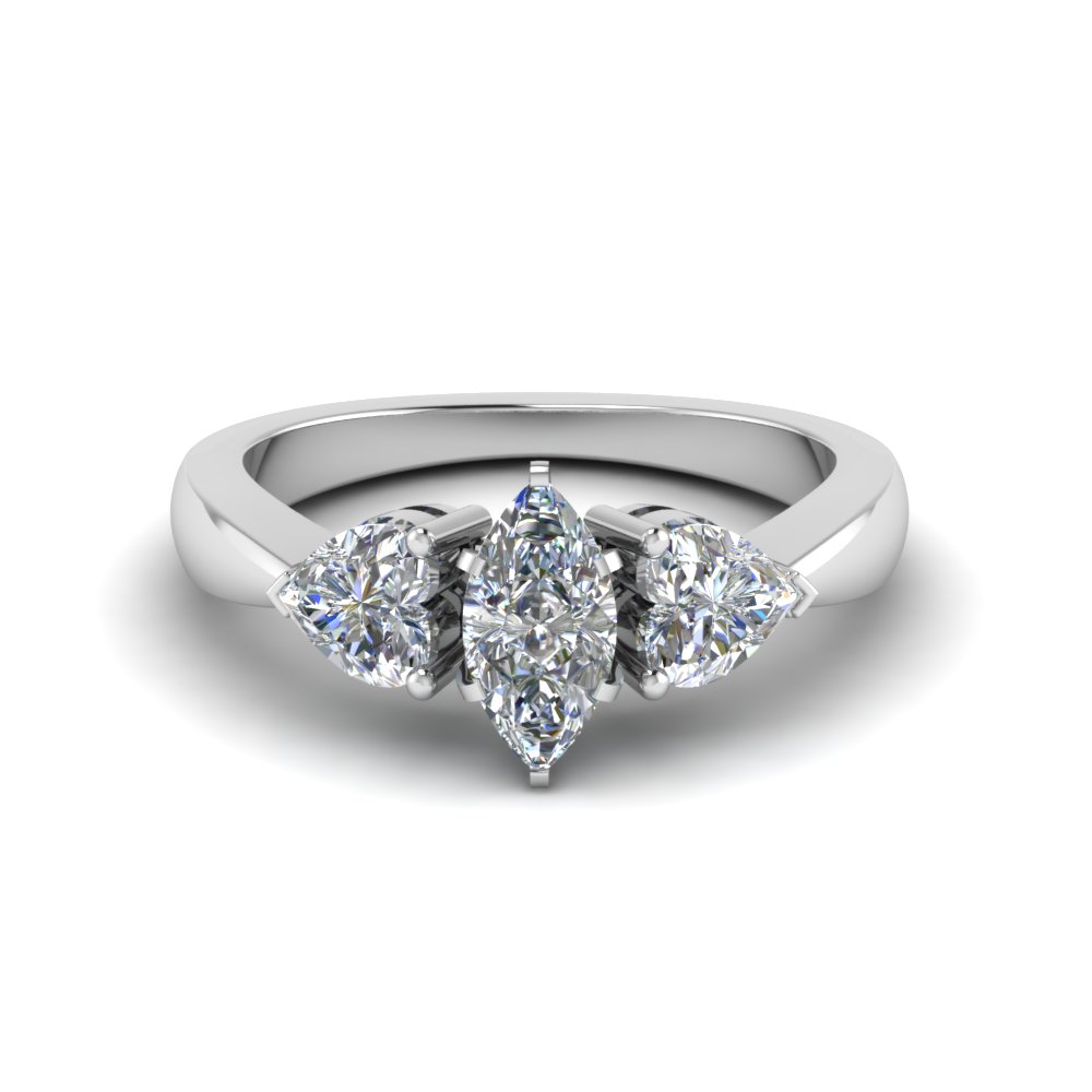 Platinum Marquise Diamond 3 Stone Rings