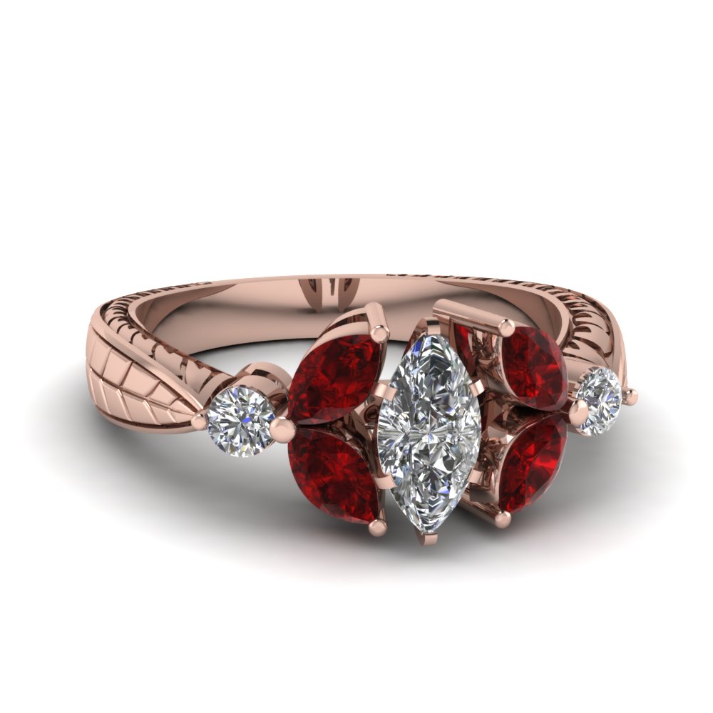 Marquise Cut Antique Diamond Ring Engraved With Ruby In 14k Rose Marquise Cut Antique Diamond Ring Engraved With Ruby In Fdenr2562mqrgrudr Nl Rg