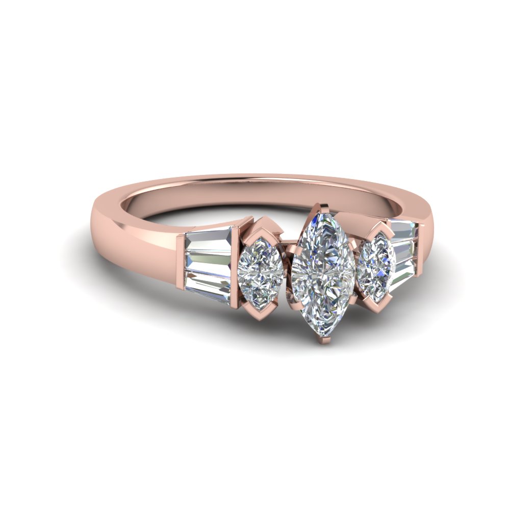 marquise cut baguette bar diamond engagement ring in 14K rose gold FDENR1120MQR NL RG