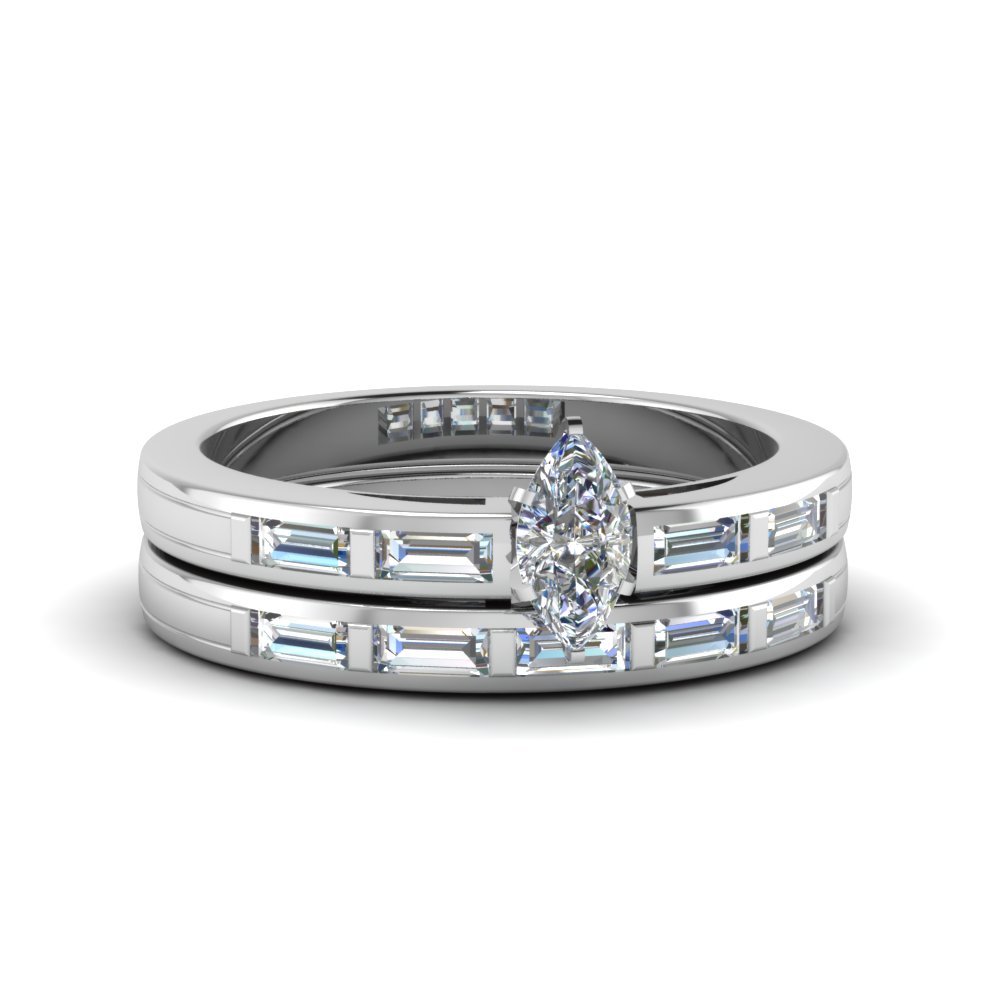 marquise cut bar baguette diamond simple wedding ring set in fdens218mq nl wg - Simple Wedding Ring Sets marquise cut bar baguette diamond simple wedding ring set in fdens218mq nl wg - Simple Wedding Ring Sets