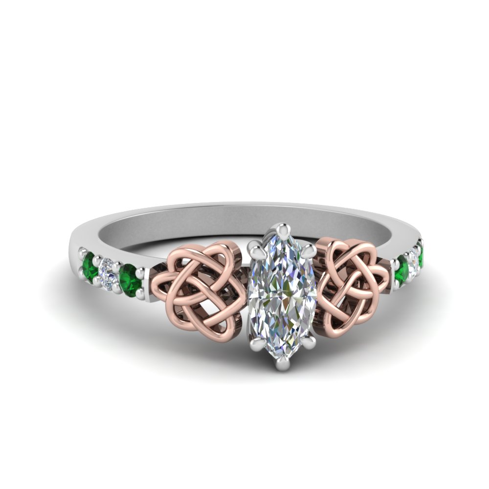 Emerald Celtic Ring with Knots in 18k Gold