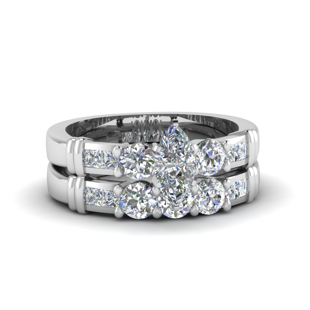 Marquise Cut Channel Bar Set Diamond Wedding Ring Sets In