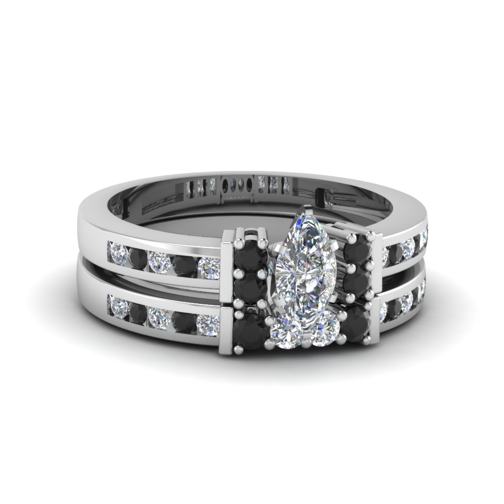 Marquise Cut Black Diamond Ring Set