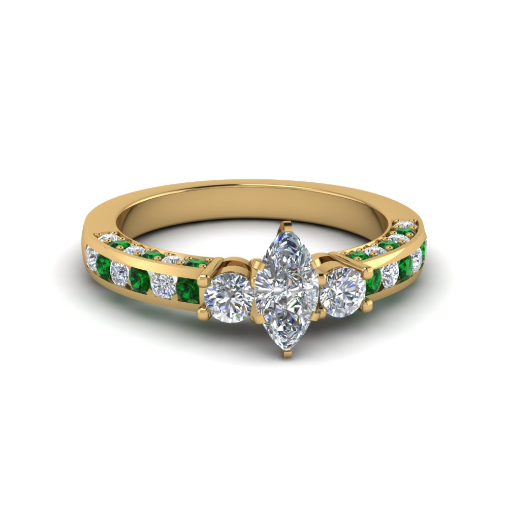 Beautiful 14k Yellow Gold Emerald Halo Ring with Diamond Accents store