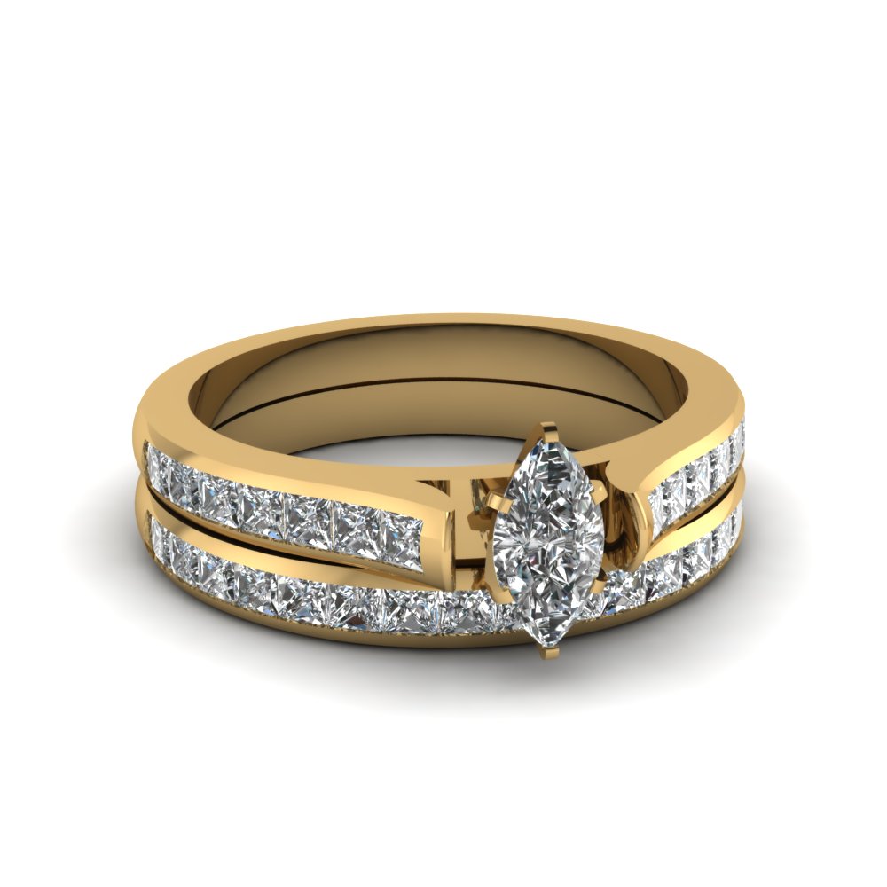 Marquise Cut Channel Set Diamond Wedding Ring Sets In 14K
