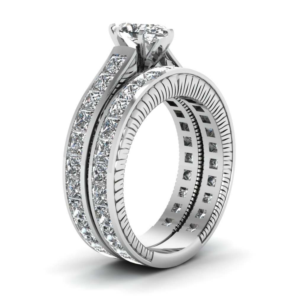 Vintage Channel Marquise Diamond Bridal Set In 14K White Gold ...