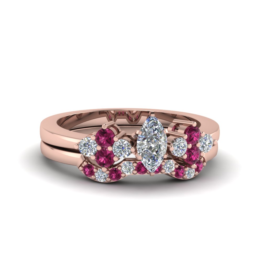 Marquise Cut Pink Sapphire Wedding Sets
