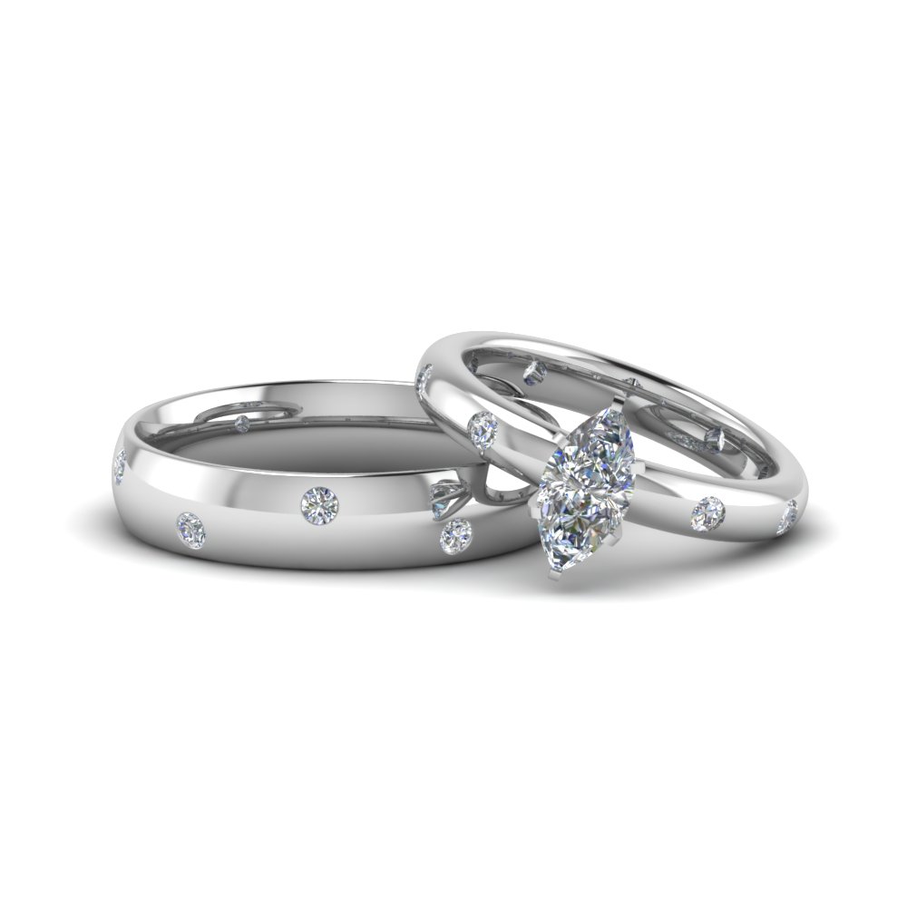 Marquise Cut Couple Wedding  Rings His And Hers Matching 