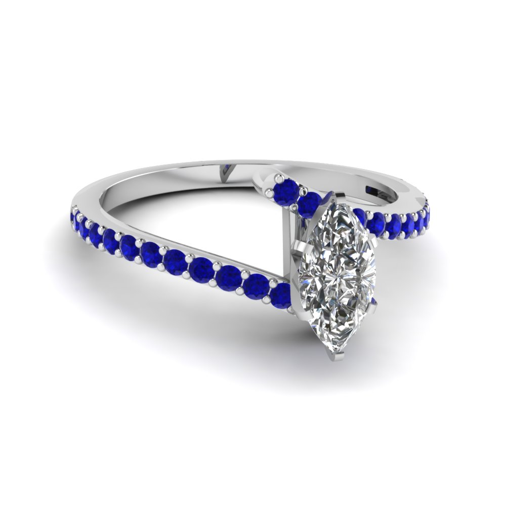 Marquise Cut Diamond Colorful Engagement Ring With Blue Sapphire In