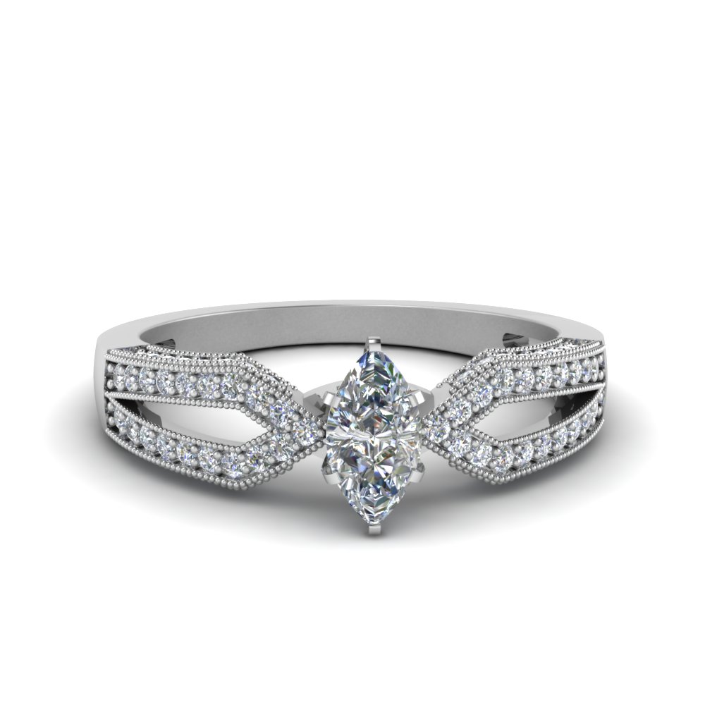 Antique Split Pave Marquise Cut Diamond Engagement Ring In 14K White ...