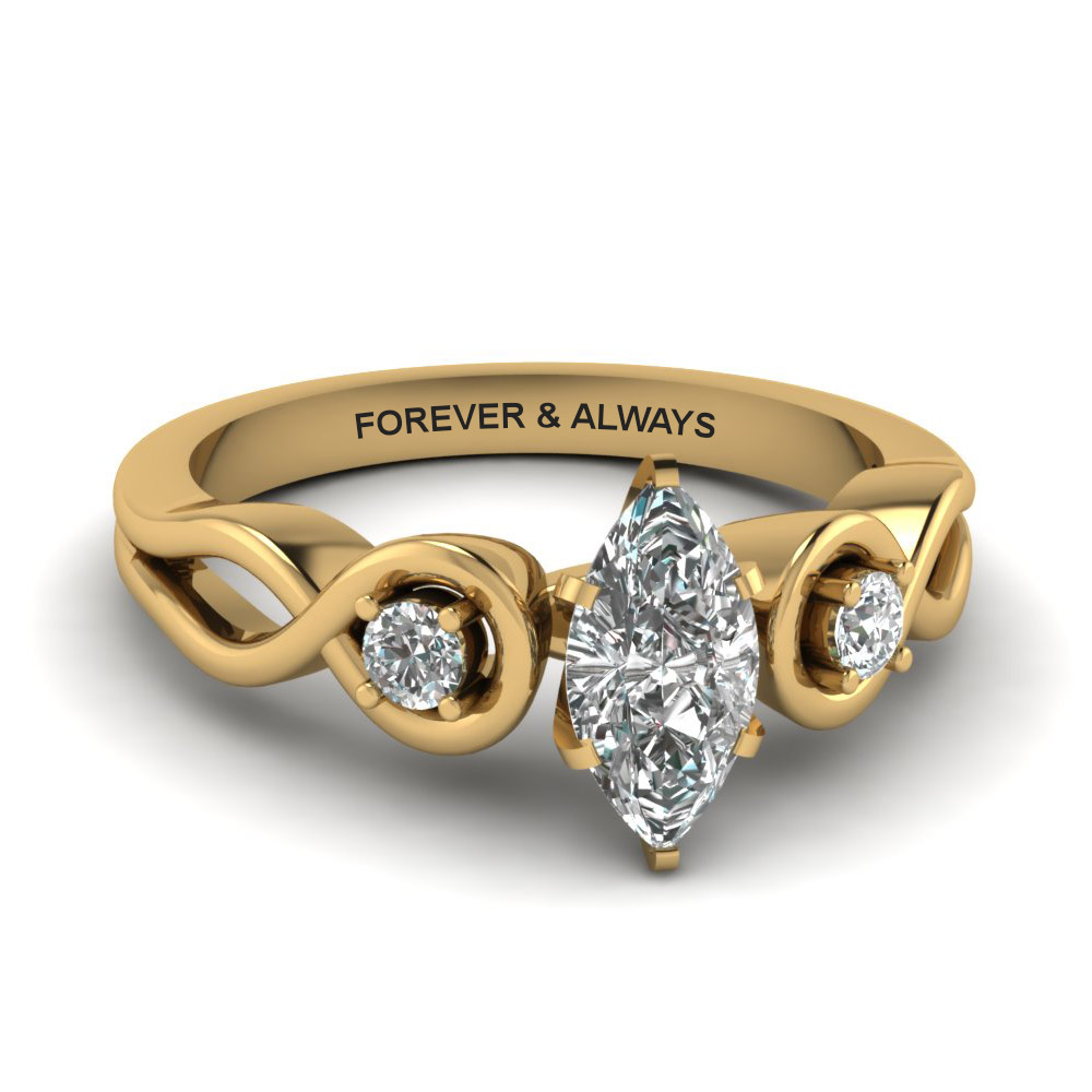 engraved three stone marquise diamond engagement ring in FD1154MQR NL YG EG