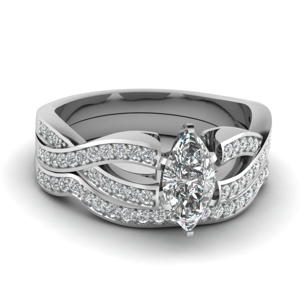 marquise cut entwined pave diamond bridal set in 18K white gold FDENS3319MQ NL WG