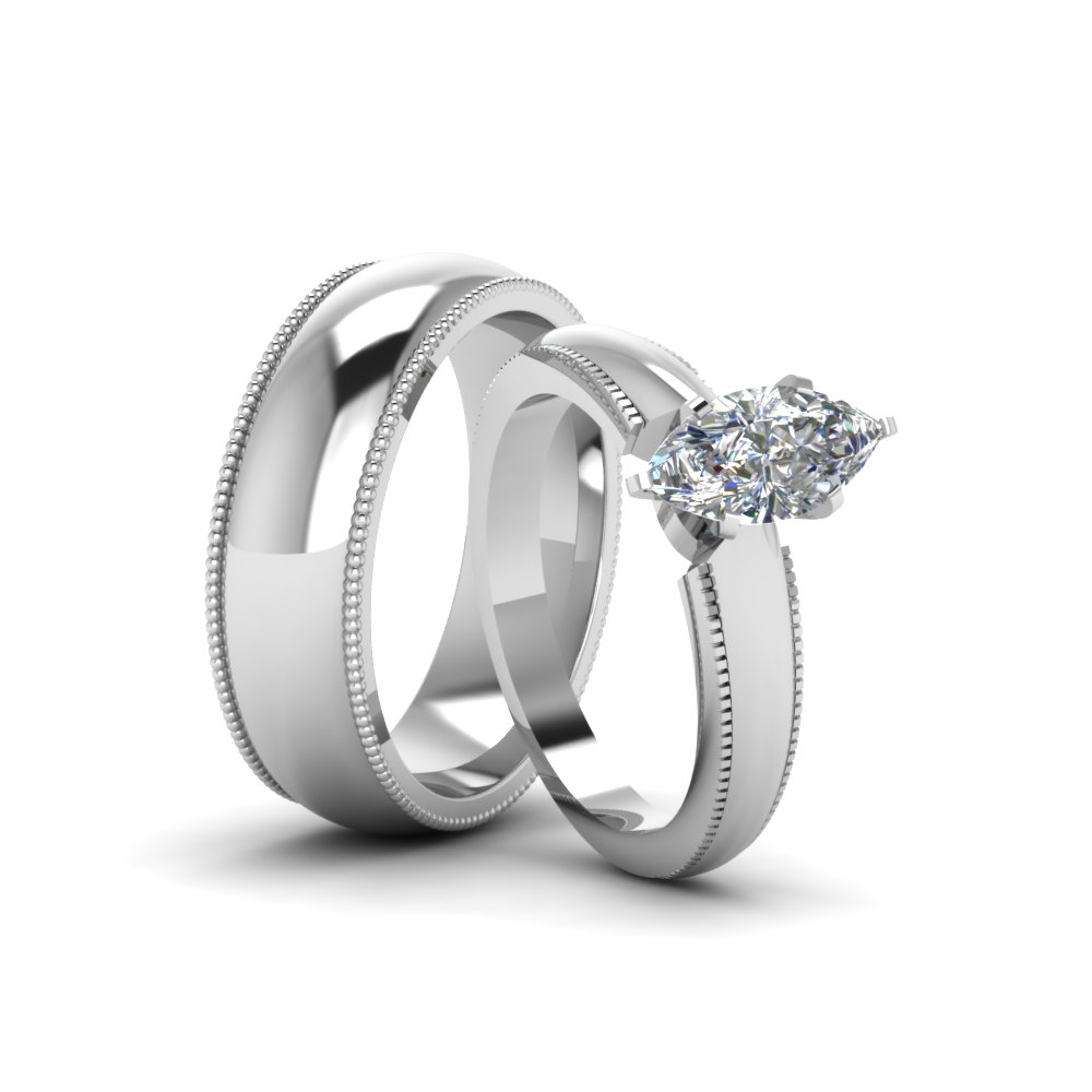 Marquise Cut Matching Wedding Anniversary Ring With Band