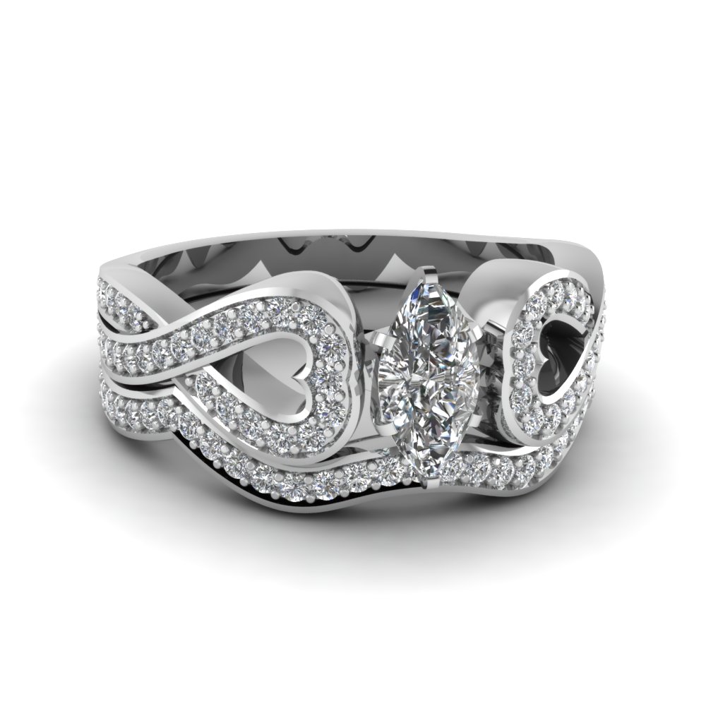 Entwined Marquise Diamond Wedding Ring Set In 18K White Gold ...