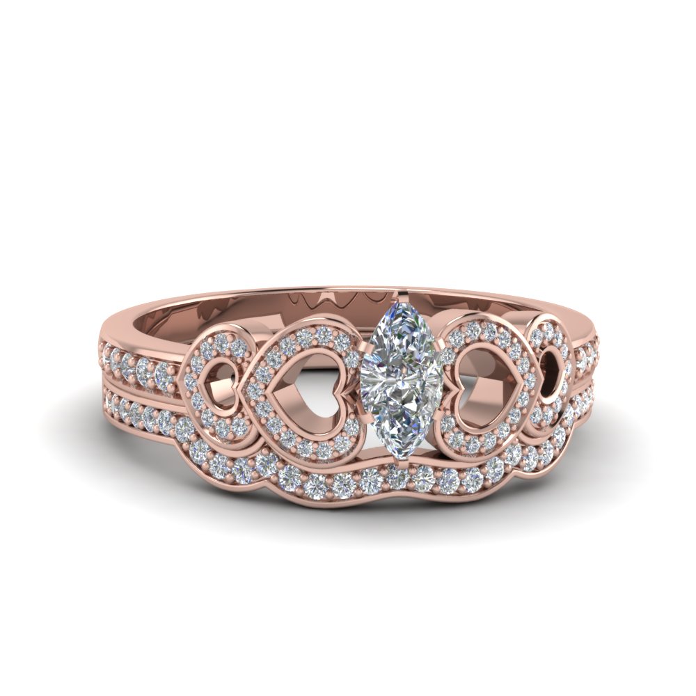 marquise shaped diamond wedding ring sets with white diamond in 18k rose gold - Rose Gold Diamond Wedding Ring marquise shaped diamond wedding ring sets with white diamond in 18k rose gold - Rose Gold Diamond Wedding Ring