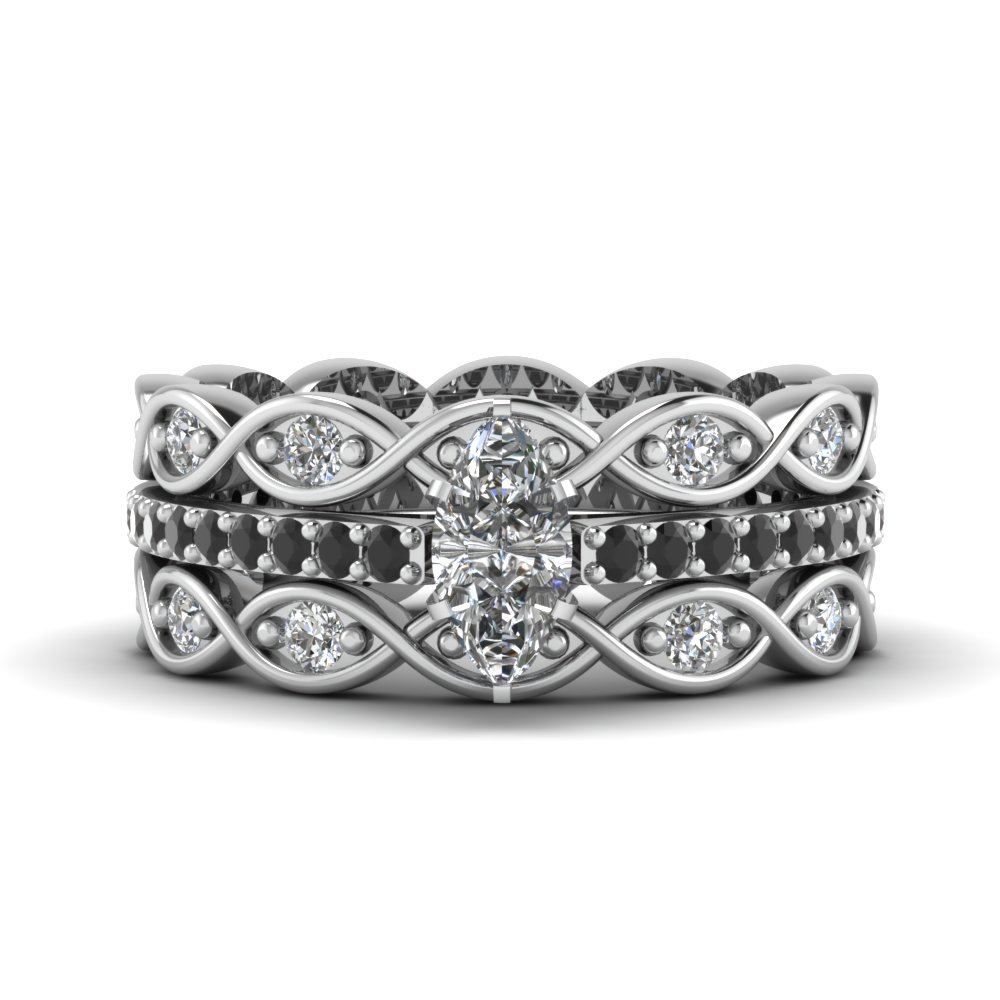 pave infinity diamond ring for women marquise shaped diamond trio wedding ring sets with black diamond in 14k white gold - Black Diamond Wedding Rings For Women pave infinity diamond ring for women marquise shaped diamond trio wedding ring sets with black diamond in 14k white gold - Black Diamond Wedding Rings For Women