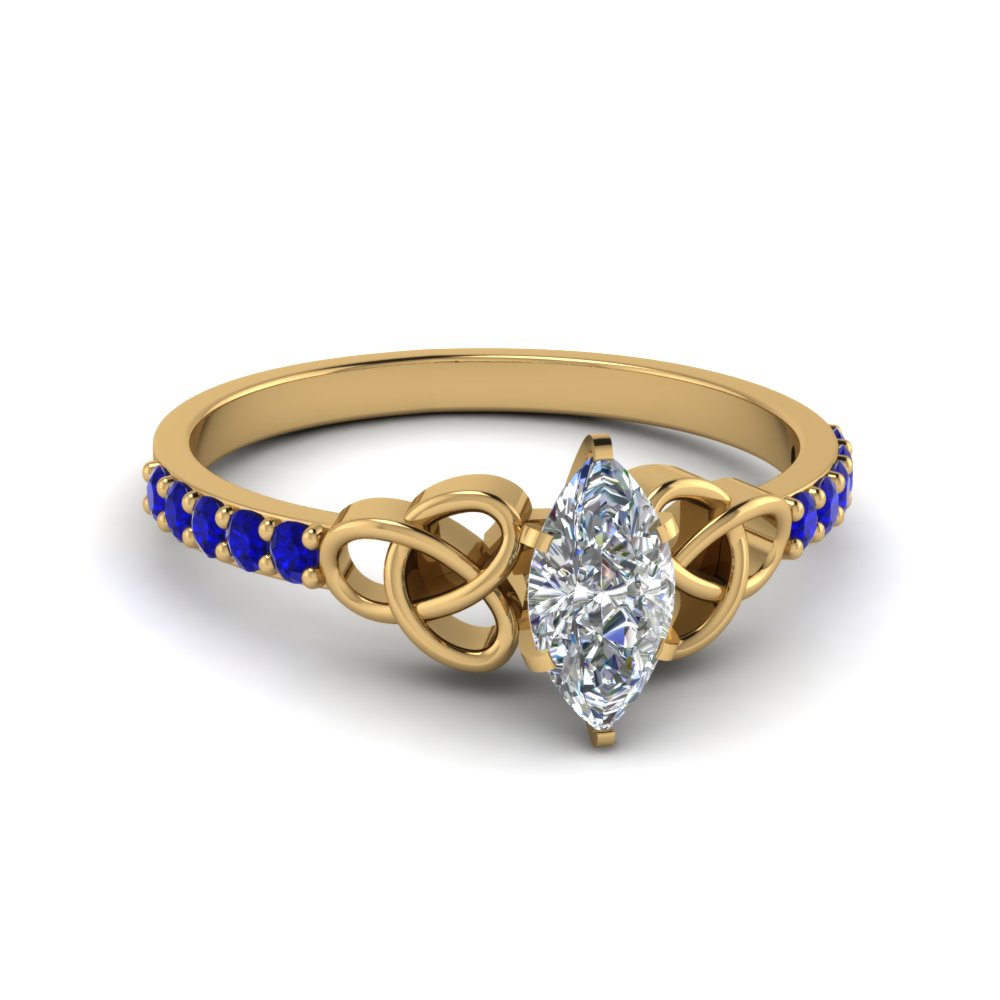 petite celtic marquise cut engagement ring with sapphire in FD8061MQRGSABL NL YG