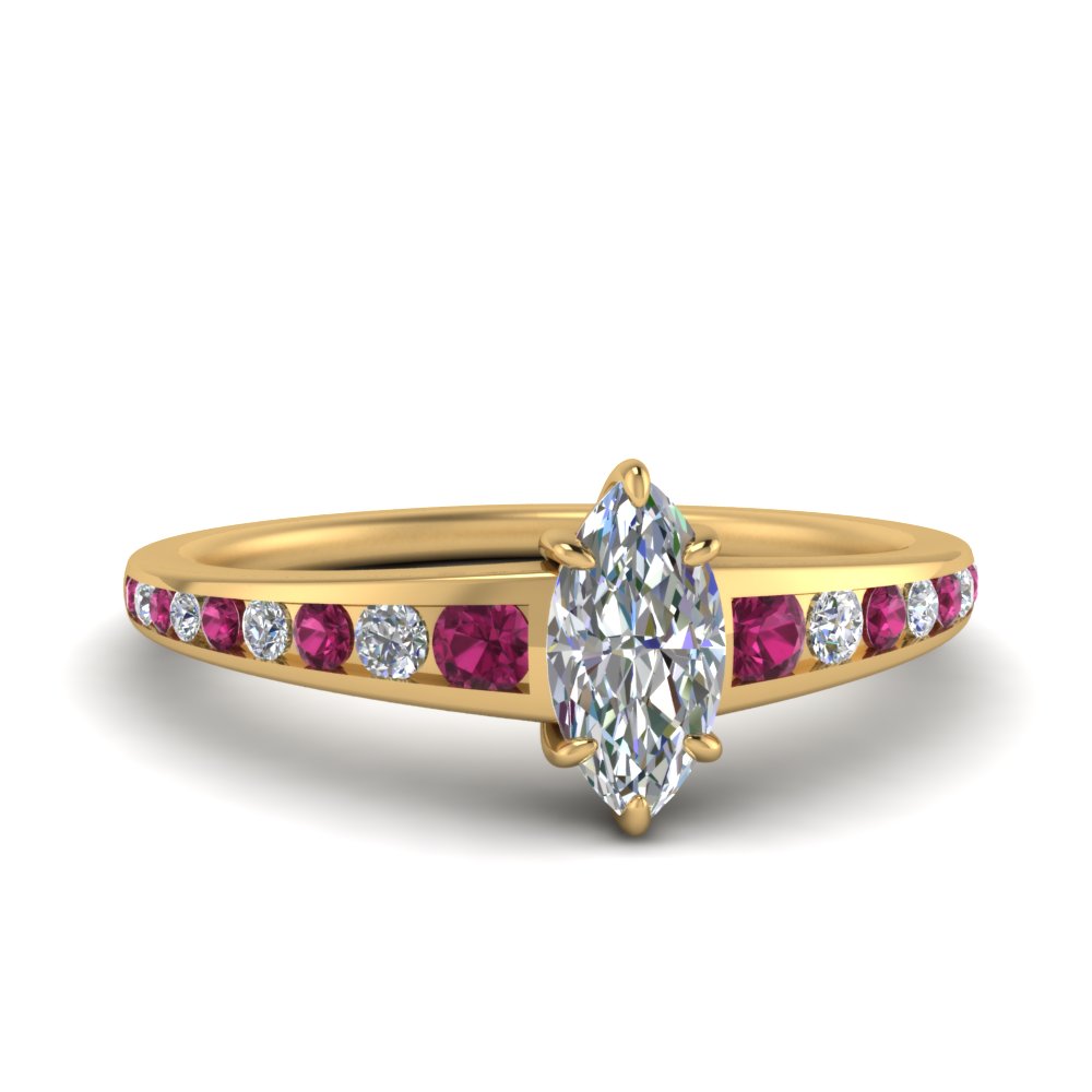 14kt Gold Lab Pink Sapphire and Diamond 6x3mm Marquise Art Deco Ring 
