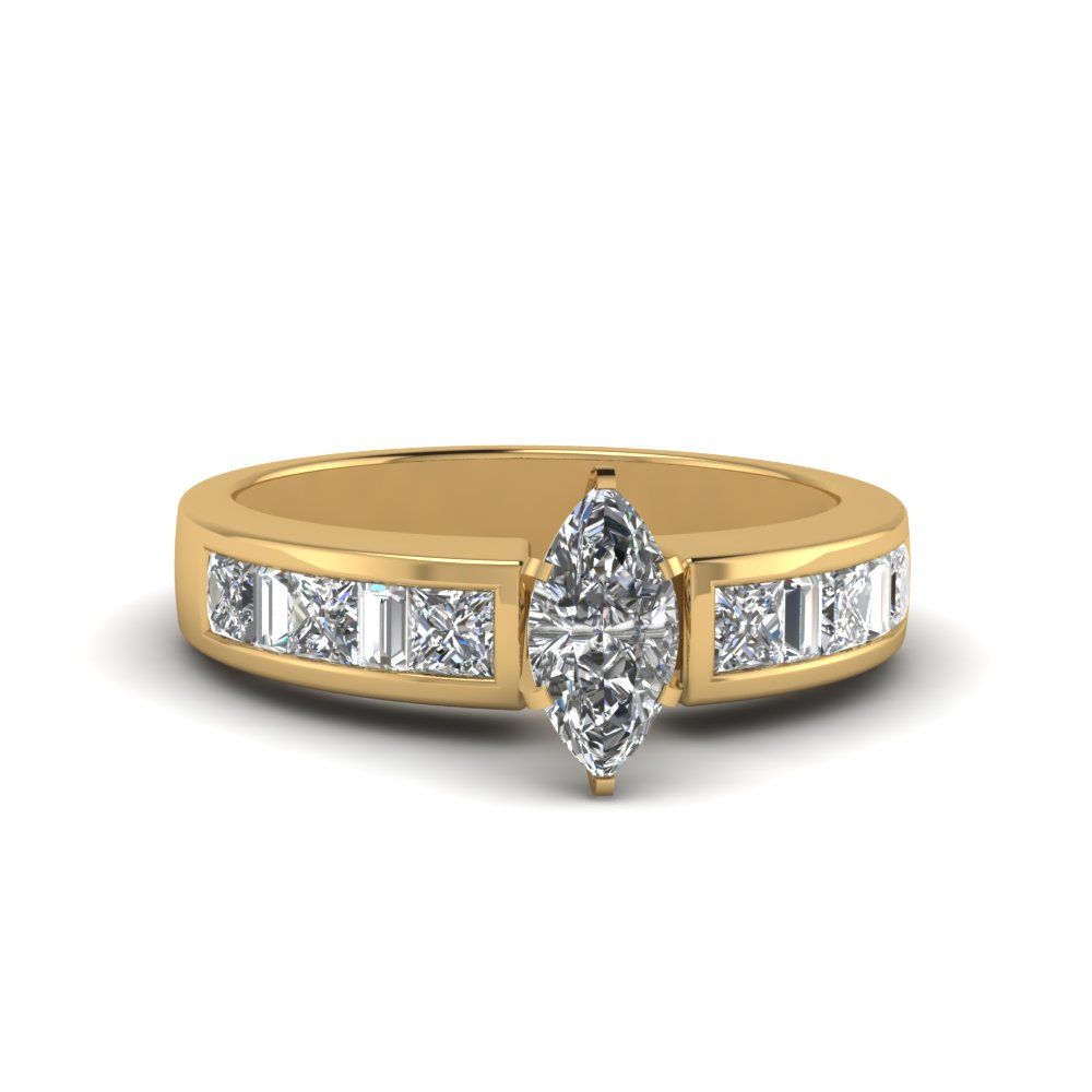Gold Marquise Diamond Side Stone Rings