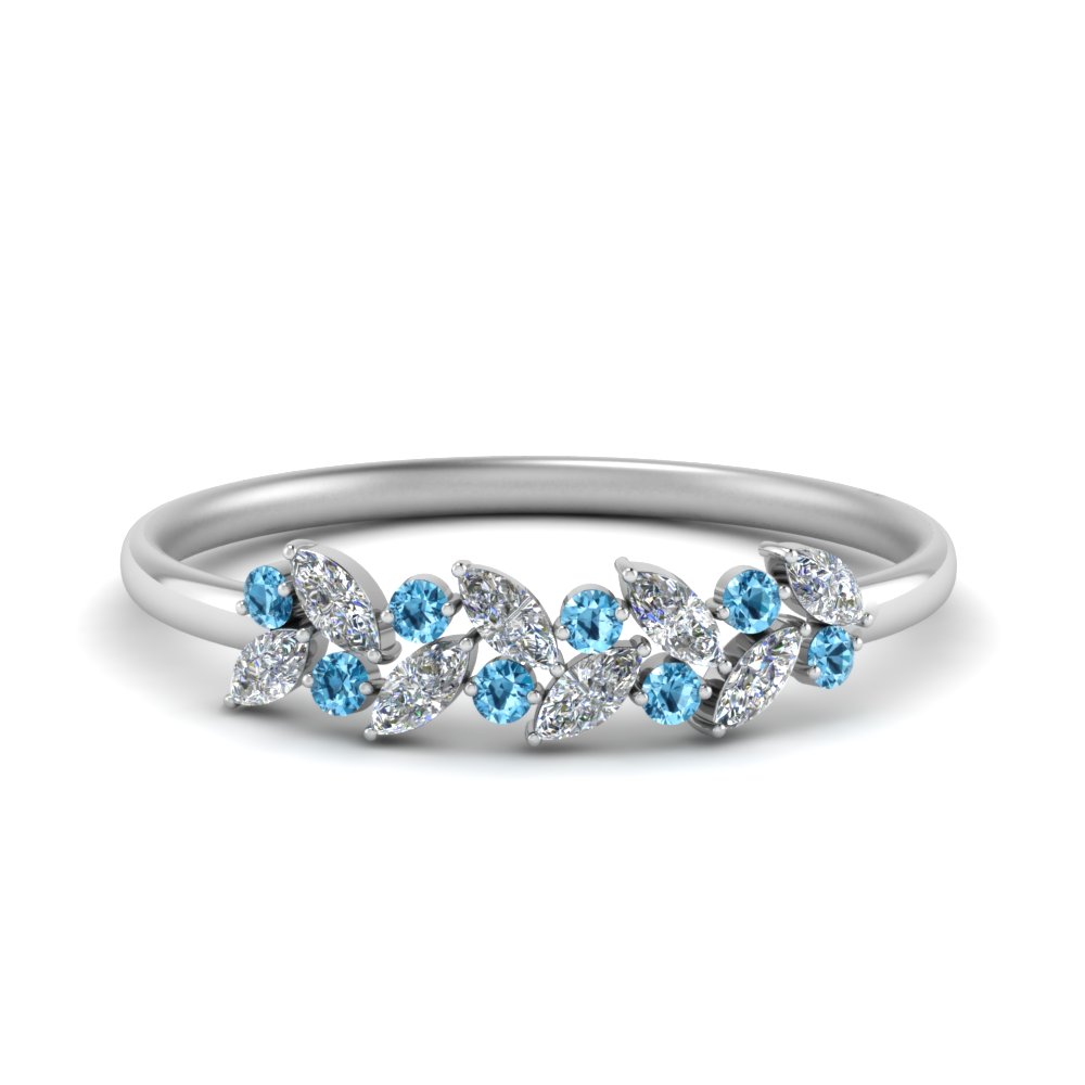 Marquise Diamond Promise Ring Band With Blue Toapz In Sterling Silver ...