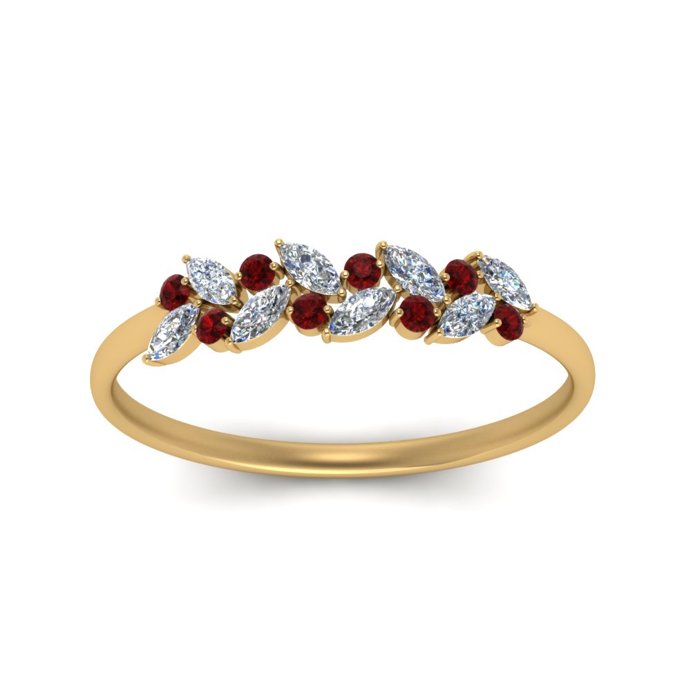 Marquise Diamond Wedding Anniversary Ring With Ruby In 14K