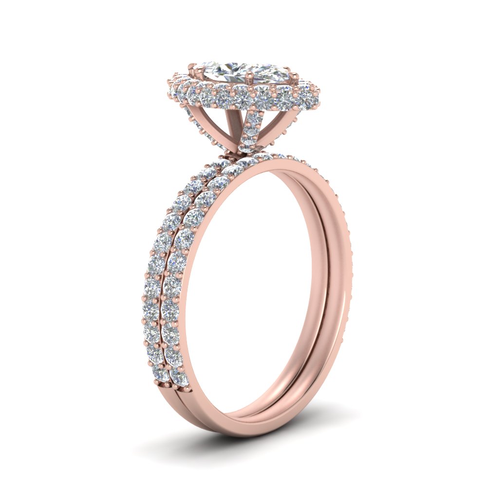 Marquise Halo Rollover Wedding Ring Set In 14K Rose Gold | Fascinating ...