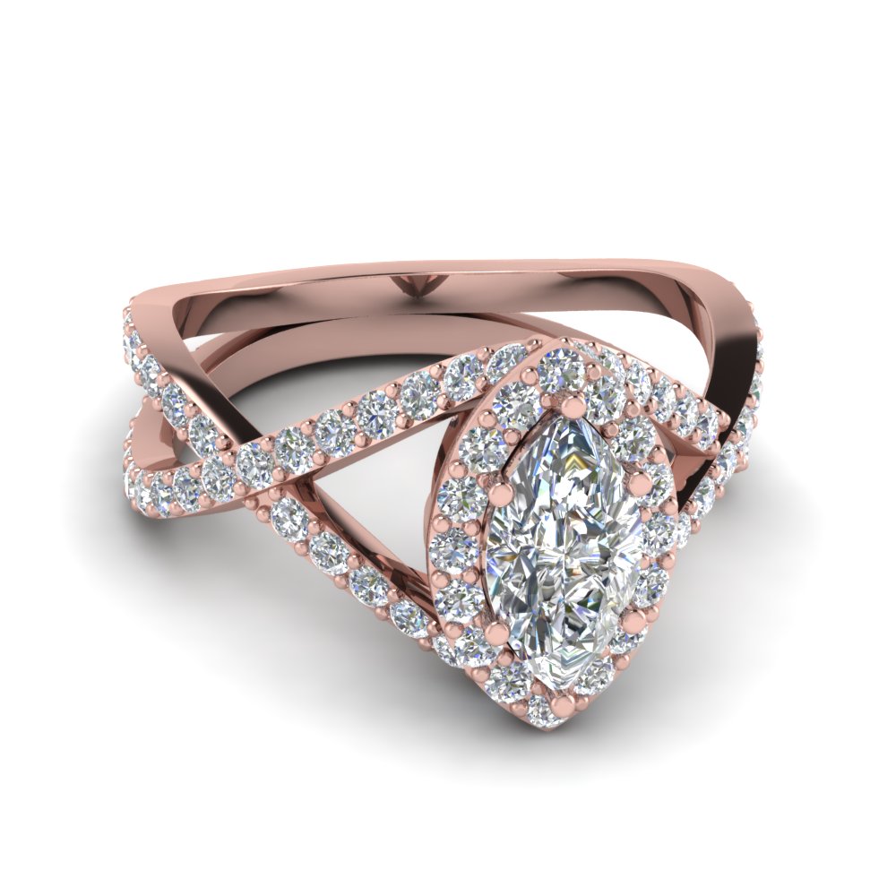 Marquise Halo Split Diamond Engagement Ring