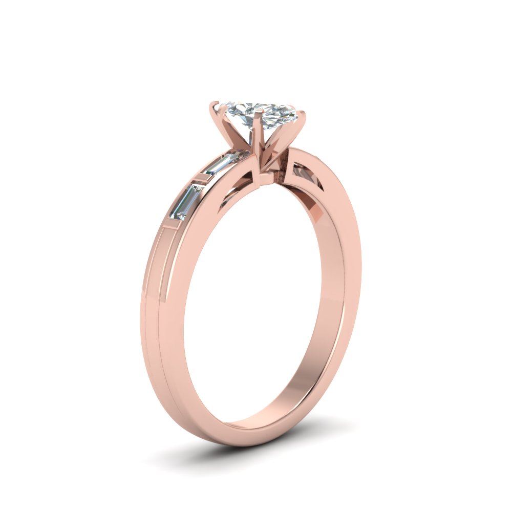 Marquise Shaped Baguette Diamond Engagement Ring In 14K Rose Gold ...